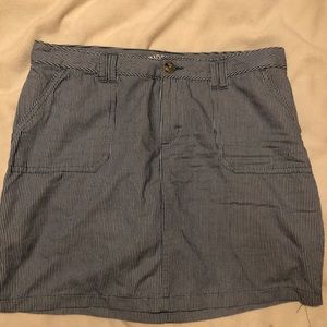 blue and white striped skirt